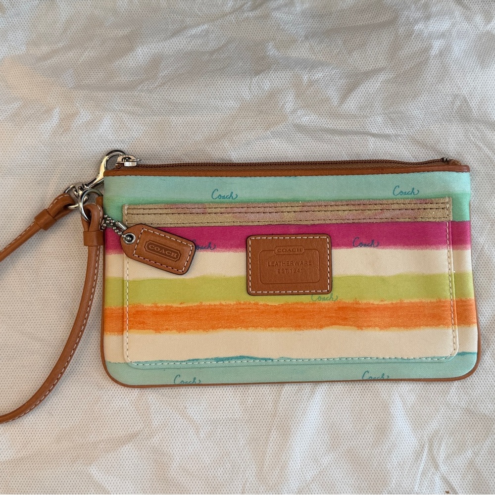 Coach Colorful Striped Canvas Wristlet NWOT - Picture 2 of 7